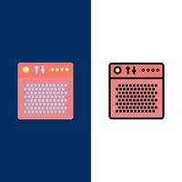 Amplifier Audio Device Multimedia Portable  Icons Flat and Line Filled Icon Set Vector Blue Background