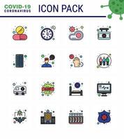 16 Flat Color Filled Line viral Virus corona icon pack such as sign hospital timer board transmission viral coronavirus 2019nov disease Vector Design Elements