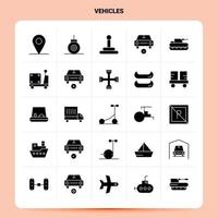conjunto de iconos de 25 vehículos sólidos diseño de estilo de glifo vectorial conjunto de iconos negros diseño de ideas de negocios web y móvil ilustración vectorial vector