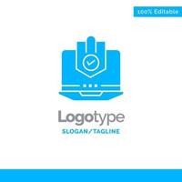 antivirus computadora internet portátil protegido protección seguridad azul sólido logotipo plantilla lugar para eslogan vector