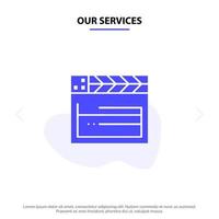 nuestros servicios american movie usa video solid glyph icon plantilla de tarjeta web vector