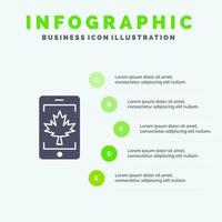 Mobile Cell Canada Leaf Solid Icon Infographics 5 Steps Presentation Background vector