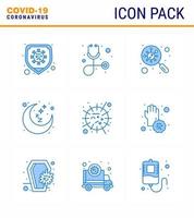 25 Coronavirus Emergency Iconset Blue Design such as influenza rest time find sleep moon viral coronavirus 2019nov disease Vector Design Elements