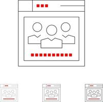 Browser Network Web Education Bold and thin black line icon set vector