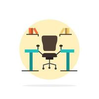 Table Business Chair Computer Desk Office Workplace Abstract Circle Background Flat color Icon vector