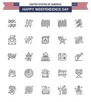 25 USA Line Signs Independence Day Celebration Symbols of greeting email country shoot fire Editable USA Day Vector Design Elements