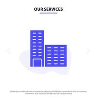 Our Services Architecture Building Construction Solid Glyph Icon Web card Template vector