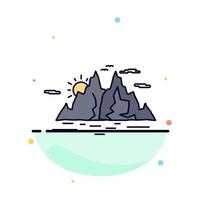 Nature hill landscape mountain water Flat Color Icon Vector