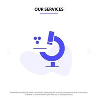 Our Services Education Microscope Science Solid Glyph Icon Web card Template vector