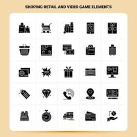 sólido 25 compras minoristas y elementos de videojuegos conjunto de iconos diseño de estilo de glifo vectorial conjunto de iconos negros diseño de ideas de negocios web y móvil ilustración vectorial vector