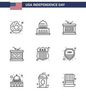 Set of 9 Modern Lines pack on USA Independence Day badge parade drum irish drum Editable USA Day Vector Design Elements