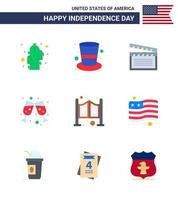 Set of 9 Vector Flats on 4th July USA Independence Day such as saloon door american wine glass beer Editable USA Day Vector Design Elements