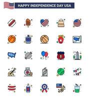 Big Pack of 25 USA Happy Independence Day USA Vector Flat Filled Lines and Editable Symbols of flag shop american packages bag Editable USA Day Vector Design Elements