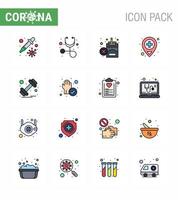 Coronavirus Precaution Tips icon for healthcare guidelines presentation 16 Flat Color Filled Line icon pack such as sports gym no dumbbell location viral coronavirus 2019nov disease Vector Design