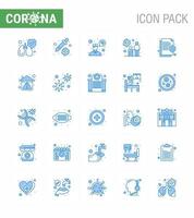 25 Coronavirus Emergency Iconset Blue Design such as insurance health consultation virus transmission viral coronavirus 2019nov disease Vector Design Elements