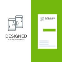 publicidad móvil publicidad móvil marketing diseño de logotipo gris y plantilla de tarjeta de visita vector