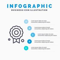 Certificate Medal Quality Line icon with 5 steps presentation infographics Background vector