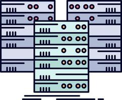 vector de icono de color plano del servidor de la base de datos de datos del centro