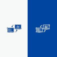 línea de información de datos de conexión de completadores de negocios de intercambio y glifo icono sólido línea de bandera azul y glifo icono sólido bandera azul vector