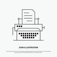 Typewriter Typing Document Publish Line Icon Vector