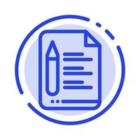 archivo texto educación lápiz azul línea punteada icono de línea vector