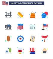 Pack of 16 creative USA Independence Day related Flats of usa elephent money chat bubble usa Editable USA Day Vector Design Elements