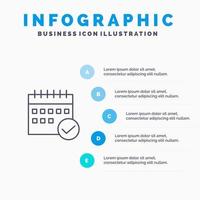 Schedule Approved Business Calendar Event Plan Planning Line icon with 5 steps presentation infographics Background vector