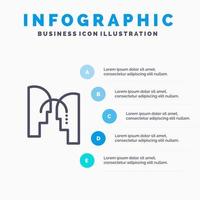 Brain Head Mind Transfer Line icon with 5 steps presentation infographics Background vector