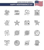 16 Creative USA Icons Modern Independence Signs and 4th July Symbols of cactus landmark balloons gate arch Editable USA Day Vector Design Elements