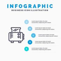 Toast Toast Machine Toaster Blue Infographics Template 5 Steps Vector Line Icon template