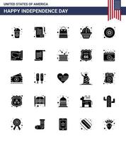25 iconos creativos de EE. UU. Signos de independencia modernos y símbolos del 4 de julio de insignia de estrella dinero pastel muffin elementos de diseño de vector de día de EE. UU. editables
