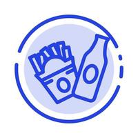 Bottle Fries American Blue Dotted Line Line Icon vector