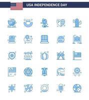 Group of 25 Blues Set for Independence day of United States of America such as american usa usa cactus flag Editable USA Day Vector Design Elements