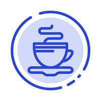 taza de té café hotel azul línea punteada icono de línea vector