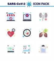 Novel Coronavirus 2019nCoV 9 Flat Color icon pack care pulse virus heart kidney viral coronavirus 2019nov disease Vector Design Elements