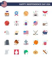 Group of 25 Flats Set for Independence day of United States of America such as white house police building usa Editable USA Day Vector Design Elements