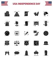 Group of 25 Solid Glyph Set for Independence day of United States of America such as star helmet text head frise Editable USA Day Vector Design Elements