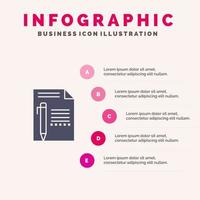 Document Edit Page Paper Pencil Write Solid Icon Infographics 5 Steps Presentation Background vector