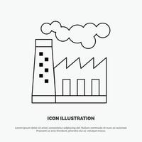 Factory Pollution Production Smoke Line Icon Vector