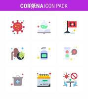Novel Coronavirus 2019nCoV 9 Flat Color icon pack bacteria hand sanitizer flag lotion lungs viral coronavirus 2019nov disease Vector Design Elements