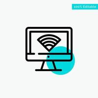 Computer Monitor Wifi Signal turquoise highlight circle point Vector icon