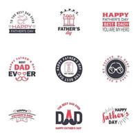 las tarjetas de felicitación del día del padre feliz establecen 9 letras tipográficas vectoriales en negro y rosa utilizables para imprimir pancartas eres el mejor diseño de texto de papá elementos de diseño vectorial editables vector