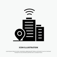 Building Wifi Location solid Glyph Icon vector