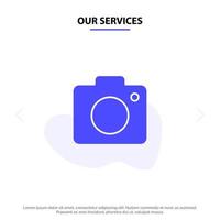 Our Services Camera Image Photo Picture Solid Glyph Icon Web card Template vector