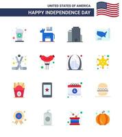 4 de julio estados unidos feliz día de la independencia icono símbolos grupo de 16 pisos modernos de hockey deportivo edificio estados unidos elementos de diseño vectorial del día de estados unidos editables vector