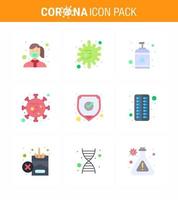 9 Flat Color Set of corona virus epidemic icons such as microorganism virus infection coronavirus sanitizer viral coronavirus 2019nov disease Vector Design Elements