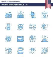 4th July USA Happy Independence Day Icon Symbols Group of 16 Modern Blues of award american white usa plent Editable USA Day Vector Design Elements