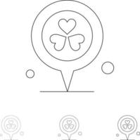 Flower Location Pin Heart Bold and thin black line icon set vector