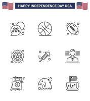 feliz día de la independencia paquete de iconos de 9 líneas para web e impresión religión bandera bola insignia americano editable día de estados unidos elementos de diseño vectorial vector