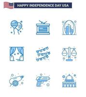 USA Independence Day Blue Set of 9 USA Pictograms of buntings theatre arch leisure usa Editable USA Day Vector Design Elements